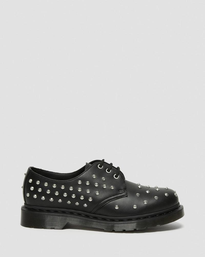 Black Women's Dr Martens 1461 Stud Wanama Leather Oxfords Shoes | CA 374EBC